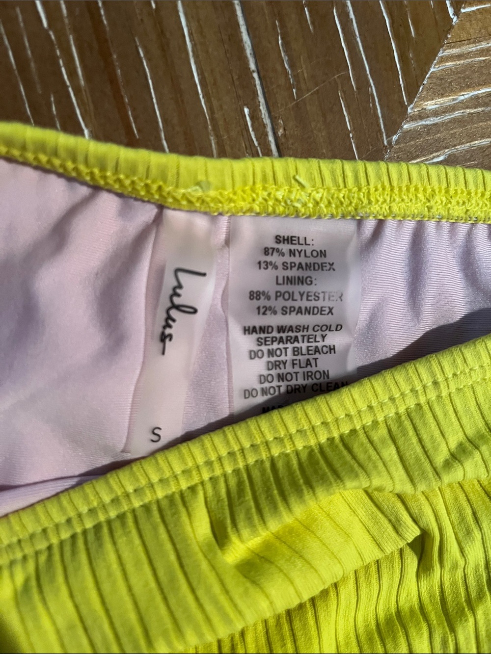 Lulu's Neon Yellow Ribbed Triangle Bikini Set SMALL - Picture 3 of 7